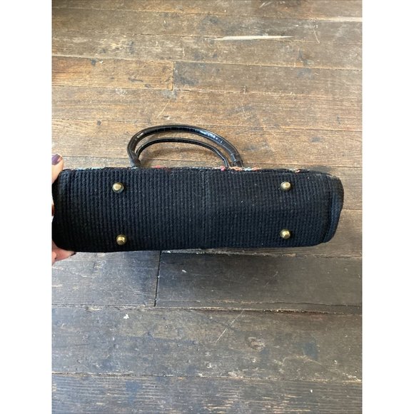 Vintage Black Floral Embroidered Needlepoint Tapestry Purse Handbag Read Below - Picture 5 of 12